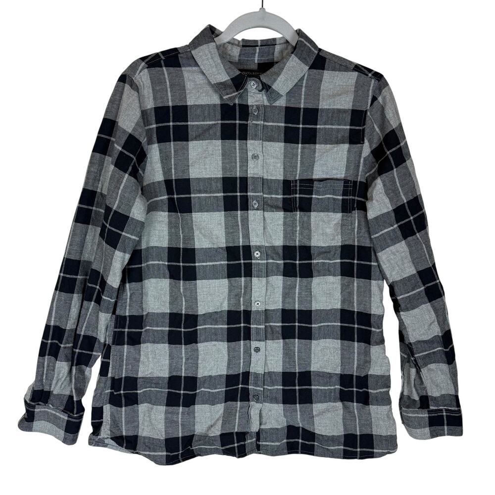 Banana Republic Shirt Womens Large Black Gray Check Classic Fit Casual Button-Up